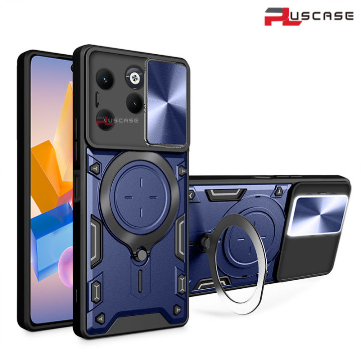 PlusCase for Infinix Hot 40 / Infinix Hot 40 Pro 360° Rotate Ring Stand Full Protection Slide Lens Cover Shockproof Case