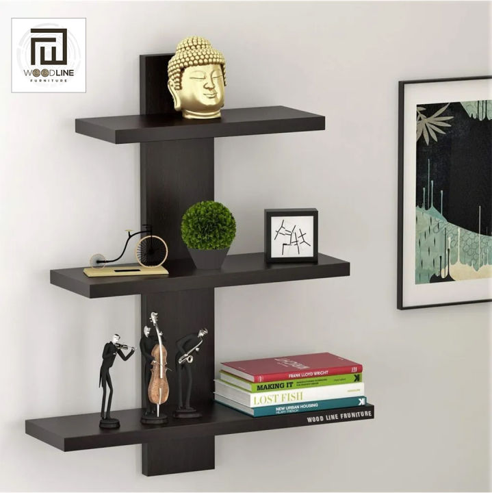 Wooden Wall Shelves for Living Room | Wall Shelf for Home Decor Items | Floating Book Rack for Study Room, Office by Wood Line Furniture