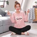 PinkLove Heart Printed Design Stylish Full Sleeves Round Neck T-Shirt and Pajama Night Suit For Women. 