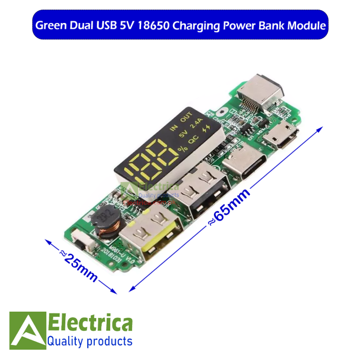 Fast Charging LED Dual USB 5V 2.4A Micro/Type-C USB Mobile Power Bank 18650 Charging Module by Electrica