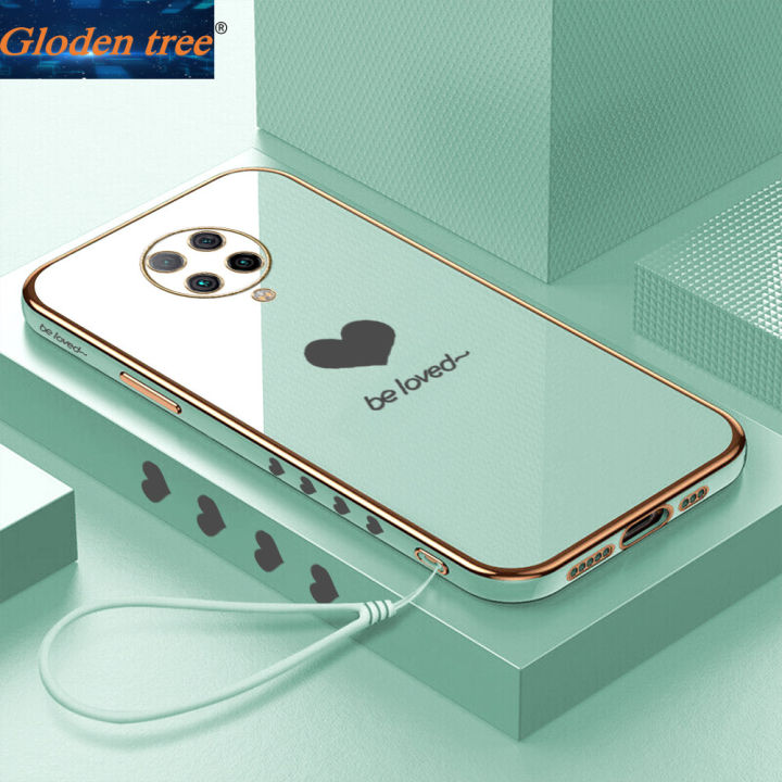 Gloden tree Casing Case For Xiaomi Poco F2 Pro Redmi K30 Pro Case Fashion Lover Heart Luxury Chrome Plated Soft TPU Square Phone Case Full Cover Camera Protection Anti Gores Rubber Cases For Girls