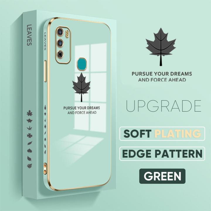 TA for Infinix Hot9 Play X680 Back Cover + Free Lanyard Maple Leaf Luxury 6D Plating Case Side Pattern Soft Silicone Square Phone Cases
