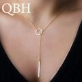 NK547 Punk Women Jewelry Minimalist Tiny Dainty Collier Unique Round Circle Bar Pendant Short Clavicle Necklace For Girl Chain. 