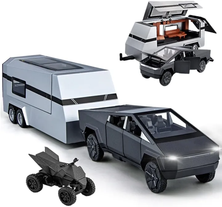 1:32%20Diecast%20Tesla%20Cyber%20Truck%20with%20Quad%20Bike%20and%20Pickup%20Trailer%20RV%20Set%20Model%20Toy%20%7C%20Alloy%20Metal%20Body%20%7C%20Music%20and%20Lights%20-%20Image%204