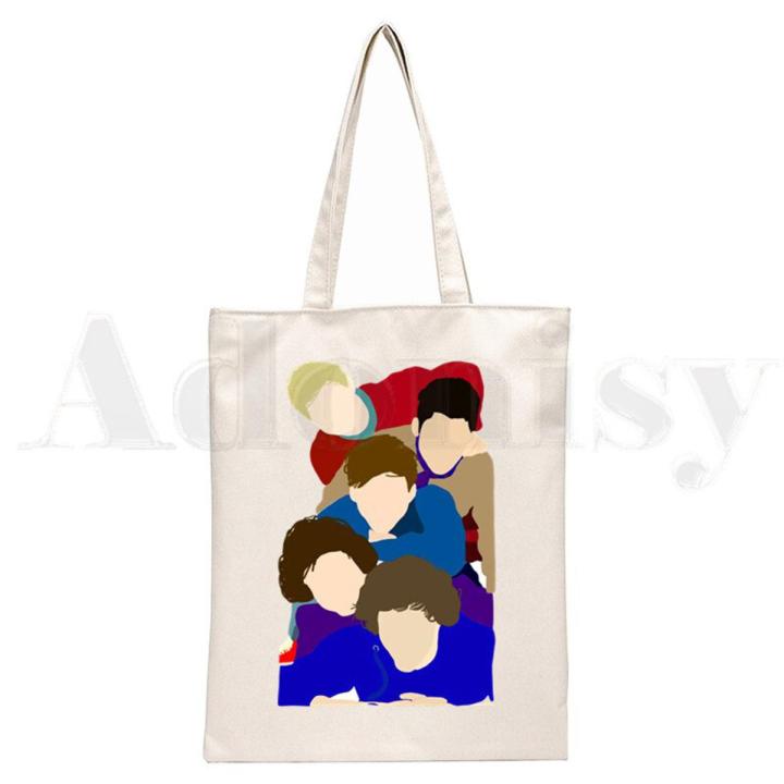 One Direction Harry Styles Merch 1D Harajuku Reusable Shopping Bag Women Canvas Tote Bags Printing Eco Bag Shopper Shoulder Bags