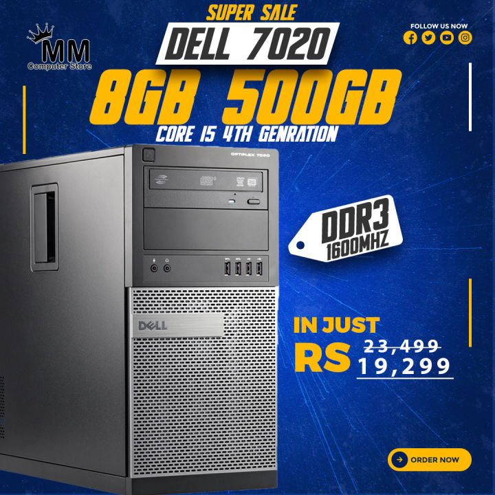 Core i5 4th Gen With 8GB RAM and 500GB Hard Drive Dell Optiplex 7020 Tower Computer