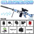 M249 Gel Blaster Rechargeable Electric Machine Toygun With Glasses, Pan, Helmet & Bag Pack With Soft Water Ball - Blue. 