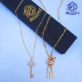 2 Pcs Crystal Lock and Key Necklace Pendant for Girls Golden Shiny Stylish Long lock Chain For Girls lock locket. 