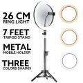7 Feet Tripod Stand with 26 / 36 / 45 CM Selfie Ring Light for Tiktok Youtube Vlogging Photography Videography Videos Best Quality Aluminum Tripod Ringlight- Photography Kit. 