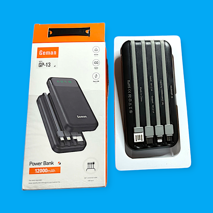 Geman GP-13 Power Bank – 12000mAh Fast Charging with LED Display