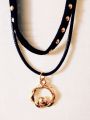 Fancy Black Leather String Layered Choker with Aesthetic Pendant. 