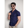 Navy Cuban Collar Casual Shirt. 