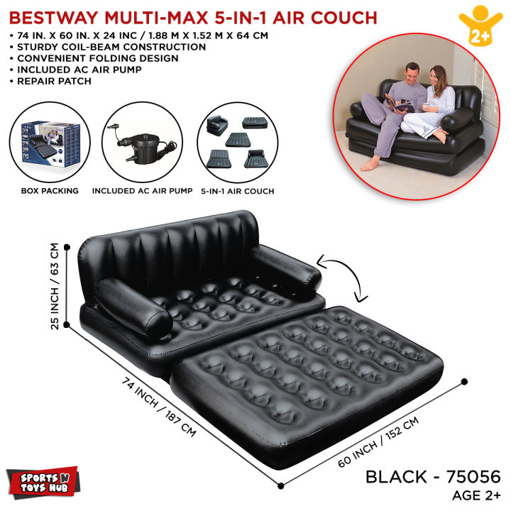 Bestway Inflatable Double 5 In 1 Multifunctional Couch With Sidewinder Ac Air Pump Whether On The Go Or At Home, Air Sofa Bed Provide Great Options For A Trip Or Entertaining Guests In House Couches That Turn Into Beds And Loungers And Chair Code 75056