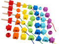 Rainbow Beaded Wooden Blocks-With 4 Different Geometric Shapes- Colorful- Lacing Beads-Threading Beads. 