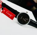 Comely Quartz Analog Watch for Men – Black Leather Strap, Minimalist Black Dial, Silver Case. 