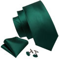 Olive Green Men Tie Silk Solid Pocket Square Cufflinks Sets Elegant Woven Necktie For Male Groom Wedding Party Barry.Wang 5261. 