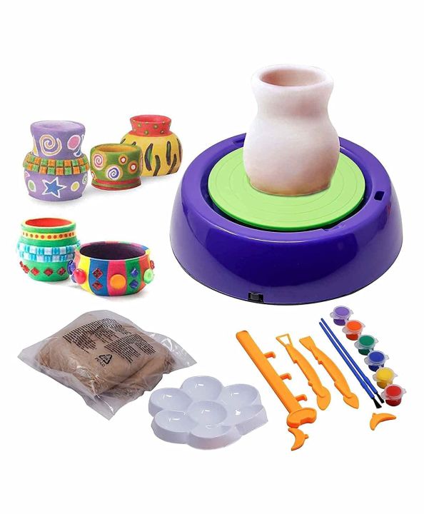 DIY Pottery Art Wheel Toy Set for Kids - Clay Pot Making Machine with Colors & Stencils, Educational Sculpting Game