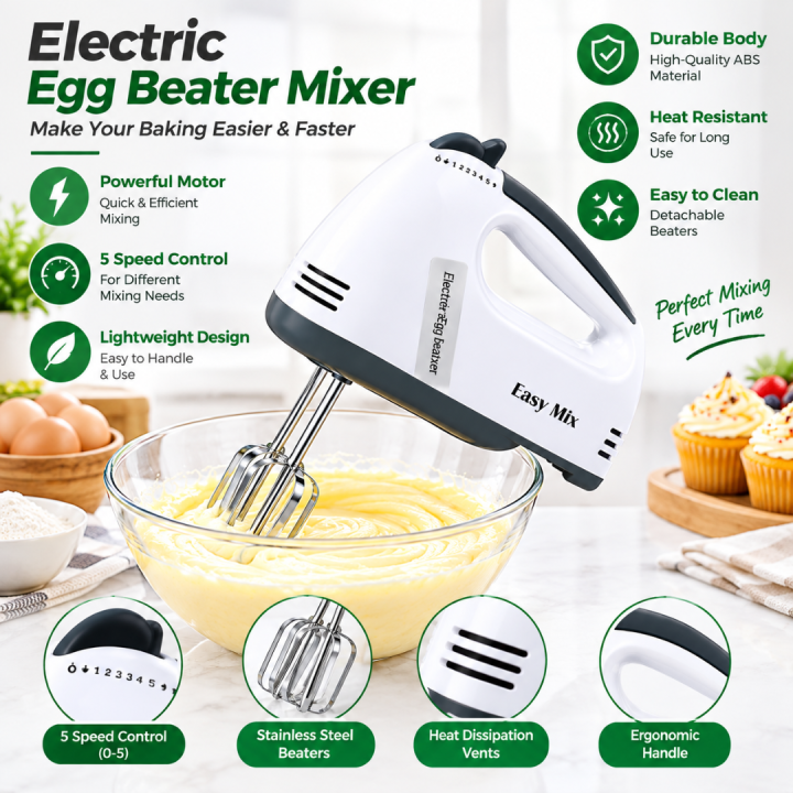 Electric Hand Mixer 7 Speed - Egg Beater Handheld Mixer for Baking, Cake Batter, Cream and Kitchen Use, Stainless Beaters