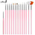 Monja 15Pcs/Set Nail Art Brush Acrylic UV Gel French Design Painting Line Manicure Brush Rhinestone Embellished Manicure Tools. 