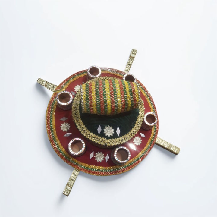 Handmade Decorative Multicolor Mehndi Thali for Wedding and Home Decor