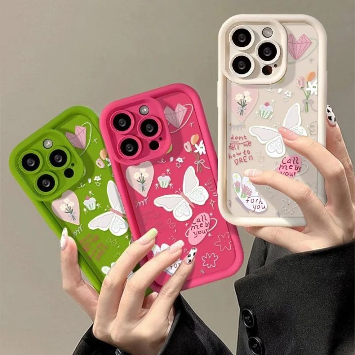 100%new celebrity trend+In stock+COD Korean Cute INS Butterfly Silicone Phone Case For iPhone 14 Pro Case iPhone 15 13 11 12 Pro Max X XR XS 7 8 15 14 Plus SE Cover