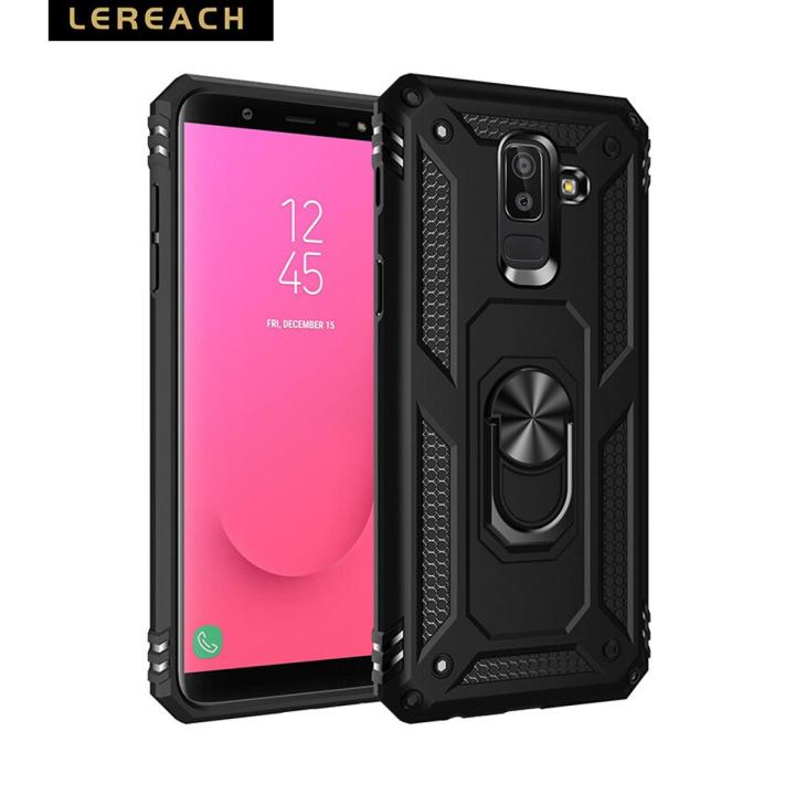 Lereach For Samsung Galaxy J8 2018 Mobile Phone Case TPU+PC Hard Ring Car Ring Bracket Shockproof Back Cover