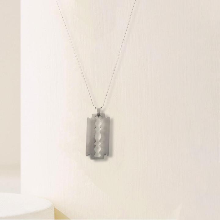 Men's Stainless Steel Razor Blade Pendant Chain Necklace Silver