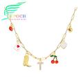 Epoch Bohemian Pendant Necklace Cherry Lip Heart Necklace with Cu Zirconia for Women Stylish Women Neck Jewelry with Multiple Pendants Hollow Design Beach Vibe Necklace. 