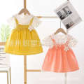 2024 Summer New Girl's Round Neck Dress Baby Girl Cotton Fashion Sling Fake Two Princess Skirts. 