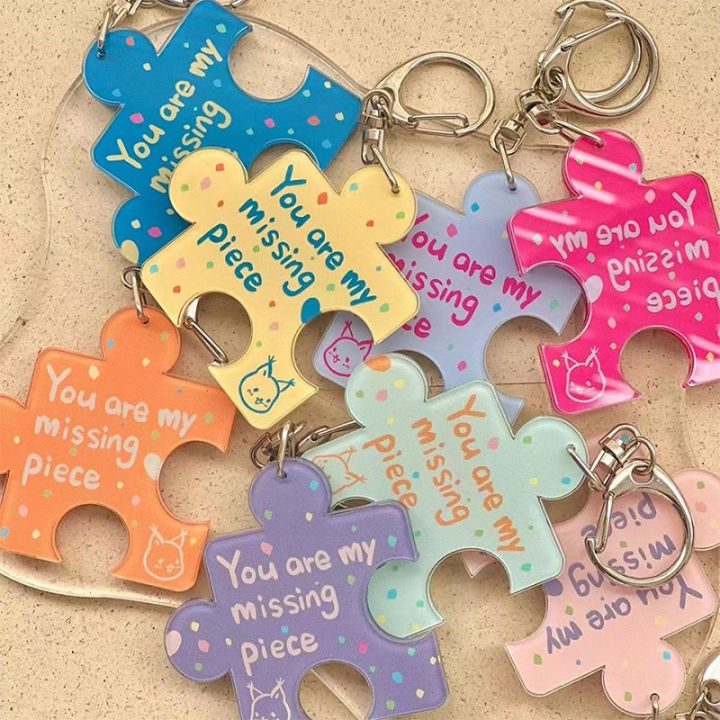 DIY Creative You Are My Missing Piece Alphabet Puzzle Keychain For Couples Alloy Key Ring Jewelry Gift Cherry Super Store