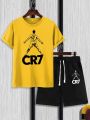 Summer Mens CR7 printed  T-shirt+short For Mens Track Suit. 