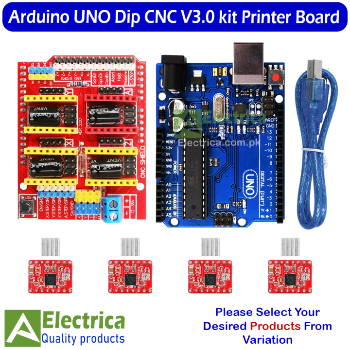 Arduino Uno Dip CNC Shield V3 Engraving Machine 3D Printe A4988 Driver Expansion Board For Arduino & UNO USB Cable by Electrica
