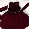 Cute Baby Frock with beads 2024 (baby girl fancy dress birthday frock partywear Red and Wine Red Color). 