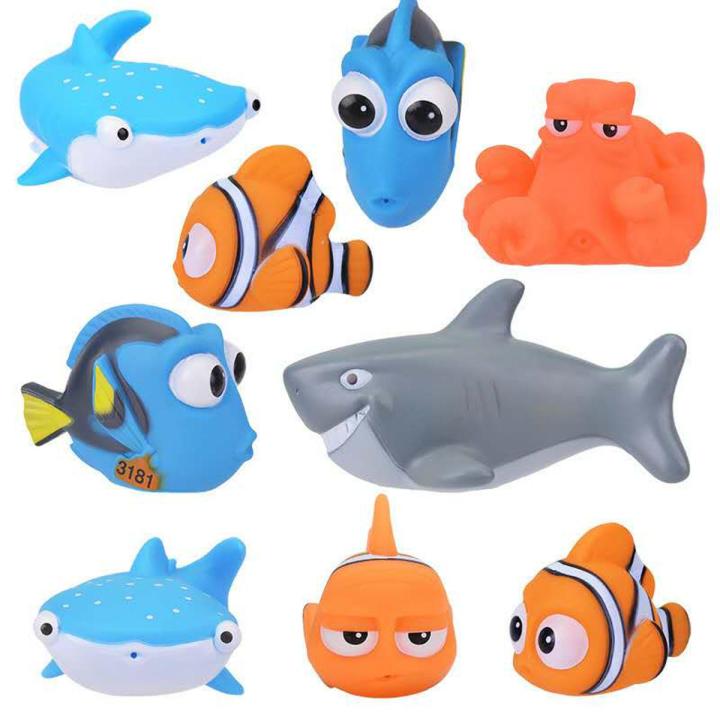 【HOT】 Baby Bath Toys Finding Nemo Dory Float Spray Water Squeeze Toys Soft Rubber Bathroom Play Animals Bath Figure Toy For Children