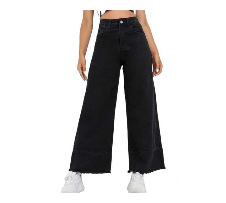 Women High Waist Black Wide Leg Jeans Export Quality Baggy Jeans