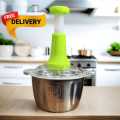 Manual Stainless Steel Multifunctional 2L Hand Push Chopper – 4 Curved Stainless Steel Blades, Meat & Vegetable Cutter, Portable Food Processor Bowl, Easy to Clean, Ideal for Kitchen Use. 