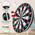 Dart Board Set Double Sided Target Shooting Board Game with 6 Steel Plastic Darts for Adults Kids, Rooms, Family 16 Inches. 