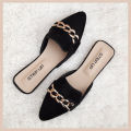 Women's shoes Flat Black Pumps With Chain Embellishment. 