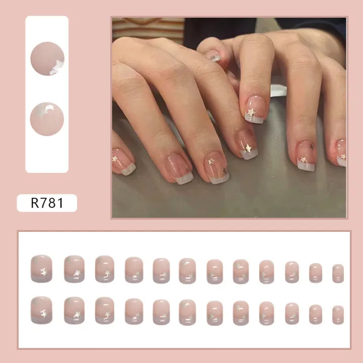24Pcs%20Vintage%20Short%20Star%20Fake%20Nails%20with%20Glue%20DIY%20Art%20Design%20False%20Nails%20Wearable%20Nails%20Stylish%20Pattern%20Artificial%20Nails%20-%20Image%205