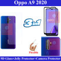 Oppo A9 2020 Full Black 9D|5D|6D|10D|11D|21D Tempered Glass Screen Protector Full Glue Edge To Edge + Back Camera 9H Gorilla Flexible Protector + Back Jelly Protector Clear Soft Protection Film Transparent Hydrogel Film Protector For Oppo A9 2020. 