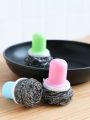 1Pc Scrub Brush Stainless Steel Sponge Scrubber With Handle Dish Washing Brush. 