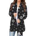 Long Cardigan Festive Snowflake Letter Print Casual Coat. 