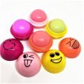 Pack of 4 - Emoji Lip Balm Fruity Color Lip Balm Emoji Moisturizing Lip Care Balm Fruit Flavor Natural Moisturizing Round Ball Nourishing Repair Lip Balm. 