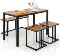 4 Piece Dining Table Set, Kitchen Table and Chairs for 4, Nesting Furniture Set w/Bench & 2 Stools, Space-Saving Table Set, Modern Desk Set for Dining Room Restaurant. 