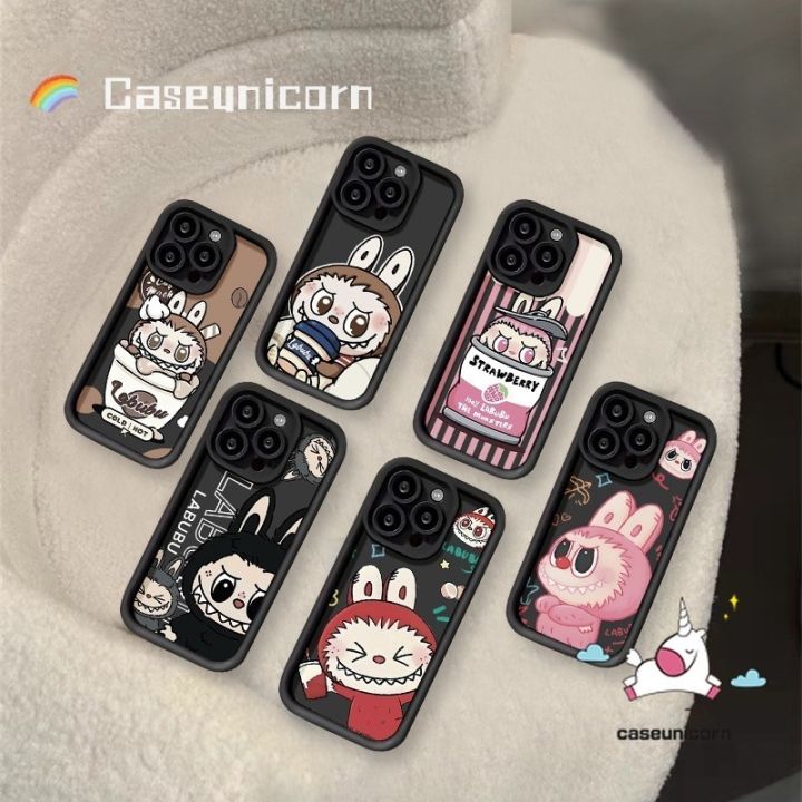 Trend Brand Label Cute Pop Mart Labubu Cartoon Couple Case Compatible For IPhone 7Plus XR 11 15 14 12 13 Pro Max 6S 15 7 6 8 Plus XS Max X SE 2020 Funny Doodle Angel Eye Soft Case