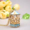 Sweet Enamel Carousel Merry Go Round Horse Charm Pendant Sweater Chain Necklace. 