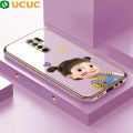 UCUC for Redmi 9 Back Cover + Free Lanyard Cute Girl Luxury 6D Plating Case Side Pattern Soft Silicone Square Mobile Phone Cases. 