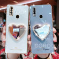 For Samsung Galaxy A20s Cover with Makeup Mirror Shiny Plating Square Bumper Girls Phone Case Soft TPU Silicone Shockproof Protective Back Cover. 