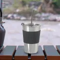 Insulated Sippy Cup Coffee Travel Mug 474ml Reusable Stainless Steel, Leakproof Durable Coffee Tumbler Thermal Cup for Adult water. 