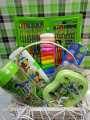 gift basket for kids with lunch box , pencil box , water bottle , stationery kit , colouring kit , caryouns , colours , markers , pencil , eraser , sharpner , glue , play dough  ,sticker , water colours. 